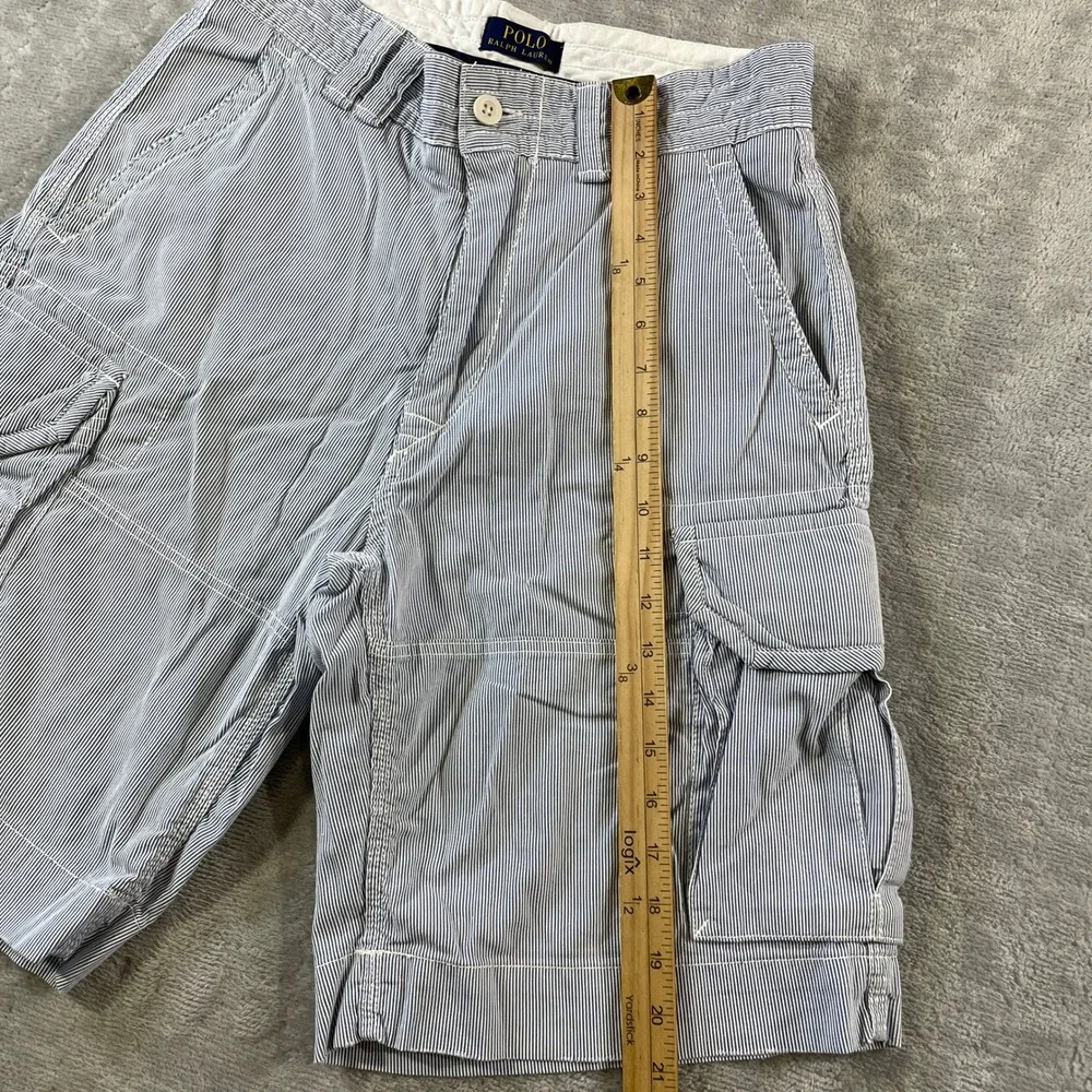 Polo Ralph Lauren Cargo Shorts Mens 30 Blue Coastal Beach Seersucker Hickory